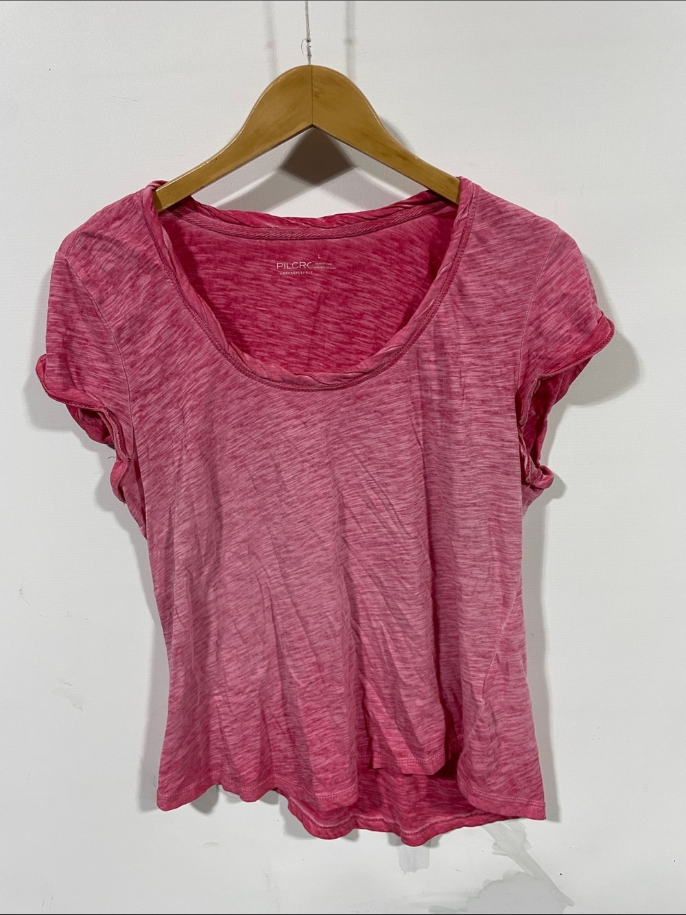 Pilcro Heathered Rose Pink Scoop Neck Short Sleeve Tee